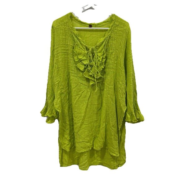 Women’s Free People One Green Bright Poppy Ruffled Collar Small S Blouse Shirt - Picture 1 of 10
